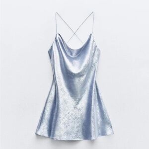 186. NWOT Zara Y2K Fairy Shiny Women’s Silver Mini Dress Size XS